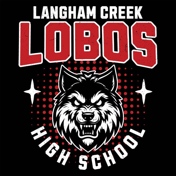 Close-up view if Langham Creek High School Lobos Black Classic Unisex T-shirt 204