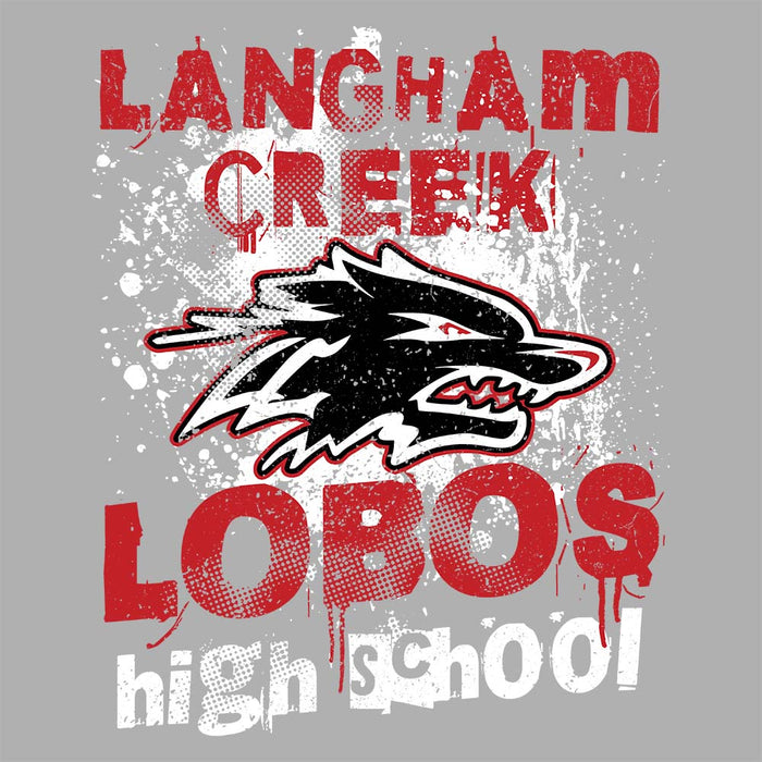 Close-up view of Langham Creek High School Lobos Unisex 3/4 sleeve Raglan T-shirt 205