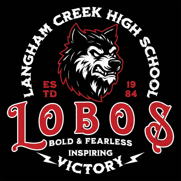 Close-up view of Langham Creek High School Lobos Black Premium Unisex Hoodie 206