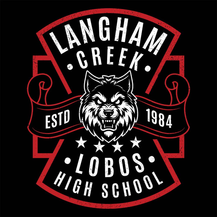 Close-up view of Langham Creek High School Lobos Black Premium Unisex Hoodie 207