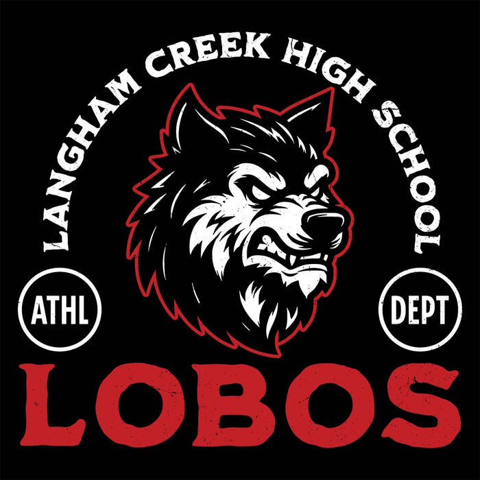 Close-up view of Langham Creek High School Lobos Black Premium Unisex Hoodie 208