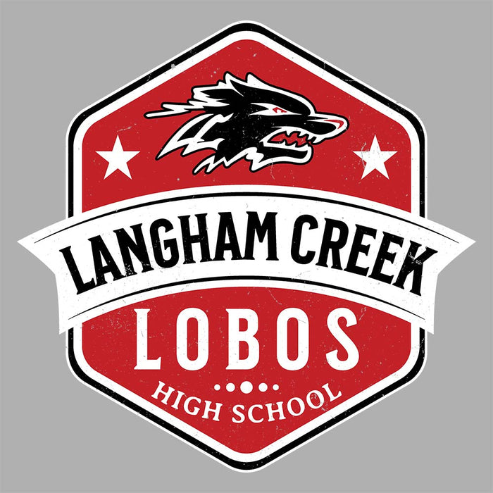 Close-up view of Langham Creek High School Lobos Unisex 3/4 sleeve Raglan T-shirt 209