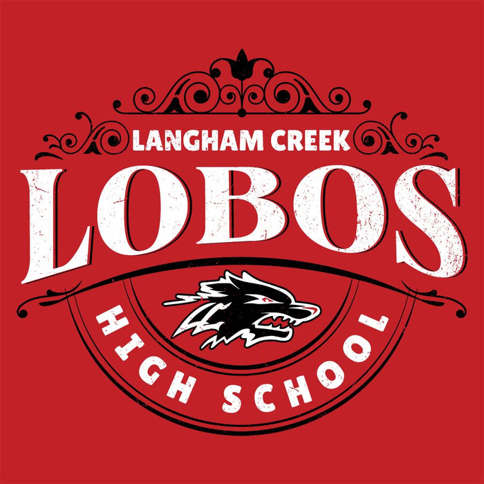 Close-up view of Langham Creek High School Lobos Red Classic Unisex Hoodie 211