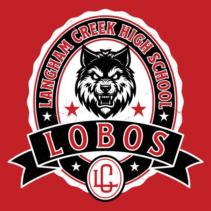 Close-up view of Langham Creek High School Lobos Red Classic Unisex T-shirt 212