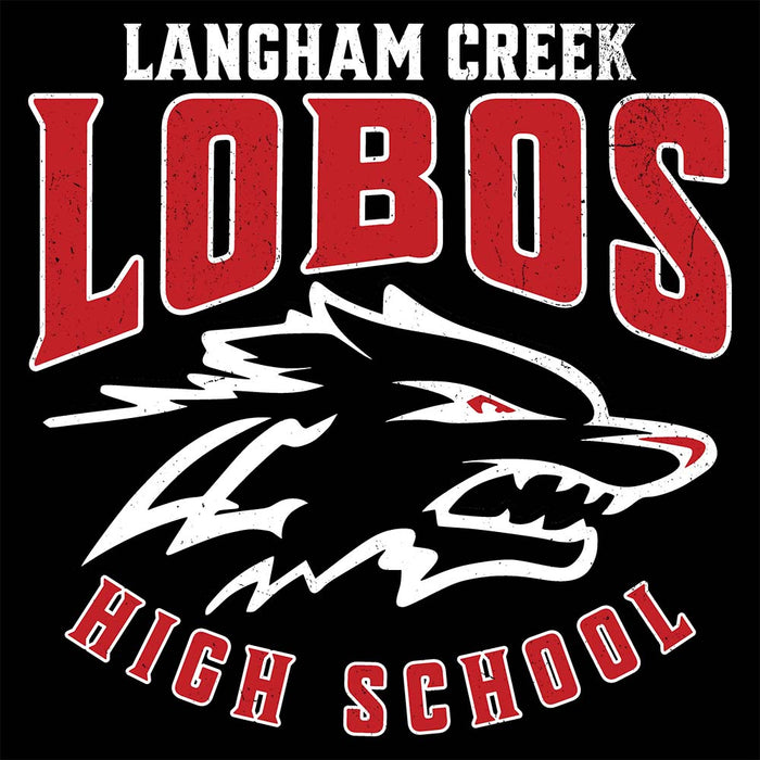 Close-up view of Langham Creek High School Lobos Black Premium Unisex Hoodie 213