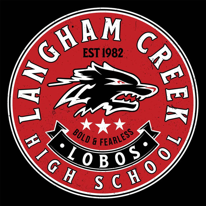 Close-up view of Langham Creek High School Lobos Black Classic Unisex Hoodie 215