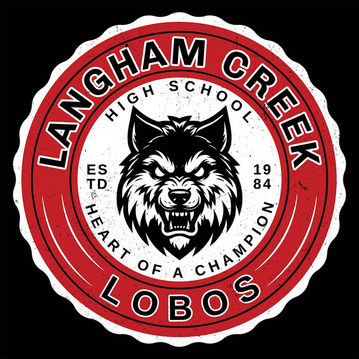 Close-up view of Langham Creek High School Lobos Black Classic Unisex Hoodie 216