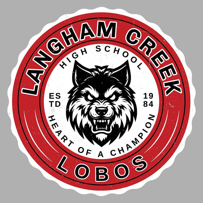 Close-up view of Langham Creek High School Lobos Unisex 3/4 sleeve Raglan T-shirt 216