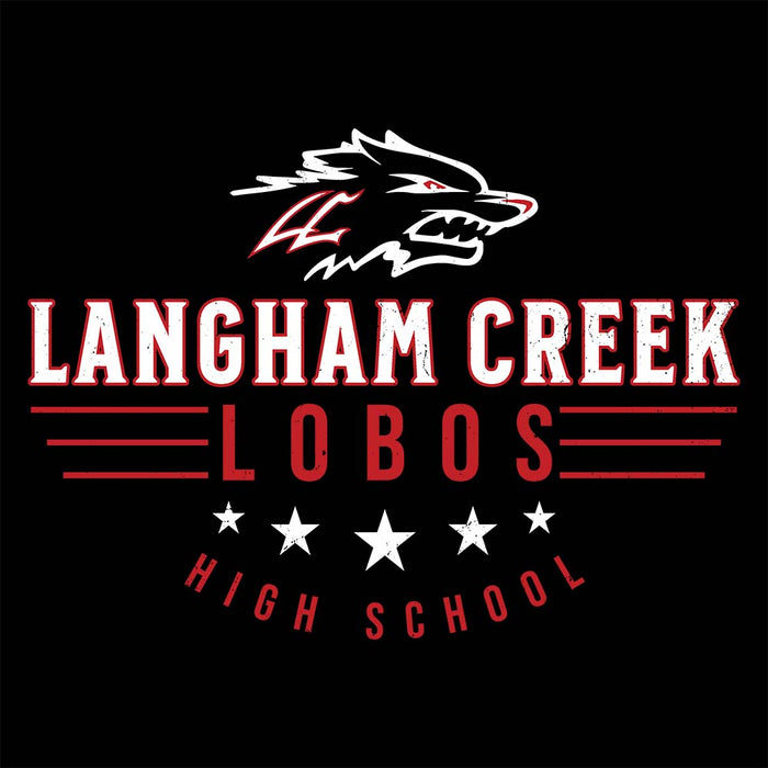 Close-up view of Langham Creek High School Lobos Black Classic Unisex T-shirt 217