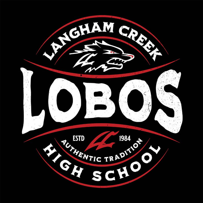 Close-up view of Langham Creek High School Lobos Black Classic Unisex T-shirt 218