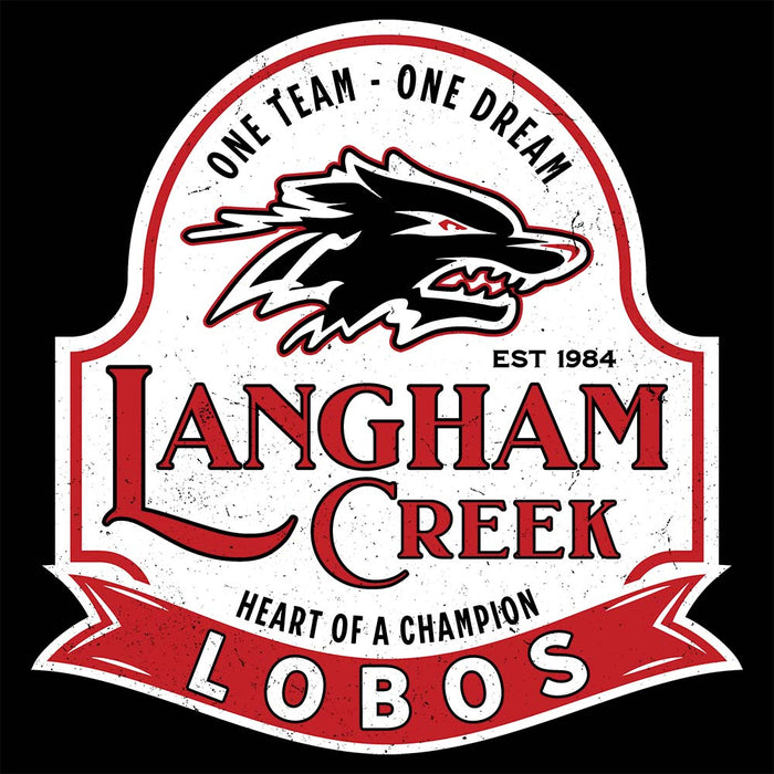 Close-up view of Langham Creek High School Lobos Black Classic Unisex Hoodie 219