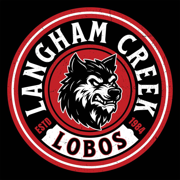 Close-up view of Langham Creek High School Lobos Black Classic Unisex Hoodie 220