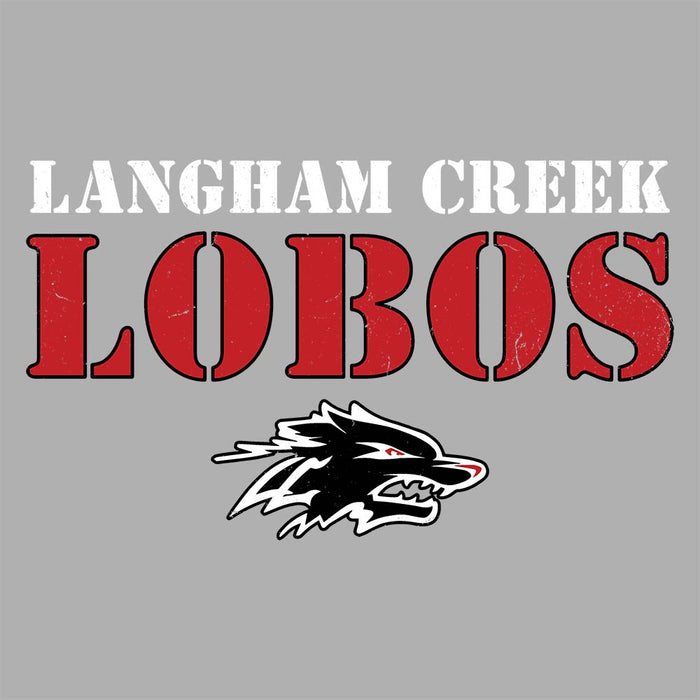 Close-up view of Langham Creek High School Lobos Unisex 3/4 sleeve Raglan T-shirt 222