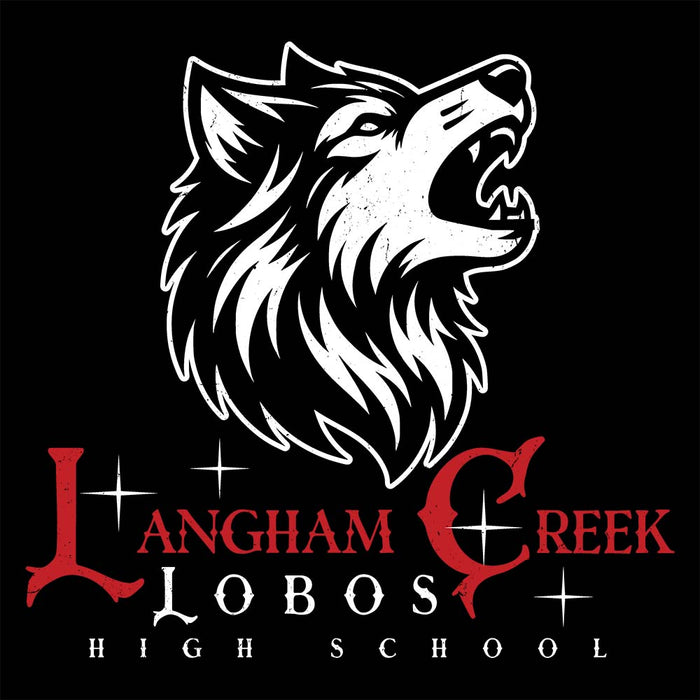 Close-up view of Langham Creek High School Lobos Black Classic Unisex Hoodie 224