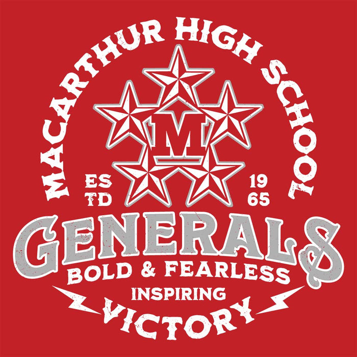 Close-up view of MacArthur High School Generals Red Classic Unisex Hoodie 206