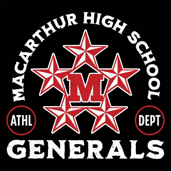 Close-up view of MacArthur High School Generals Black Classic Unisex T-shirt 208