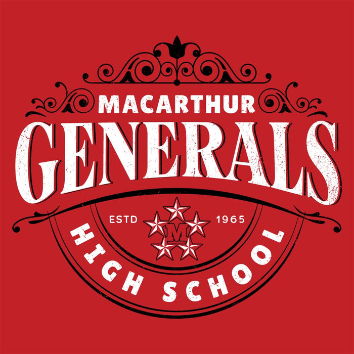 Close-up view of MacArthur High School Generals Red Classic Unisex Hoodie 211