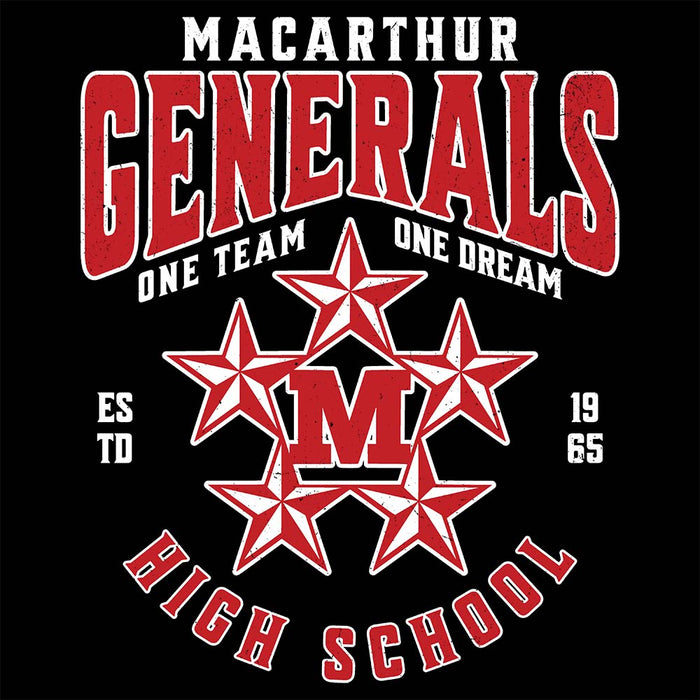 Close-up view of MacArthur High School Generals Black Premium Unisex Hoodie 213