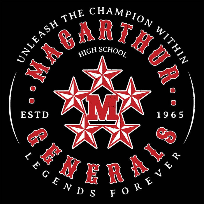 Close-up view of MacArthur High School Generals Black Premium Unisex Hoodie 214