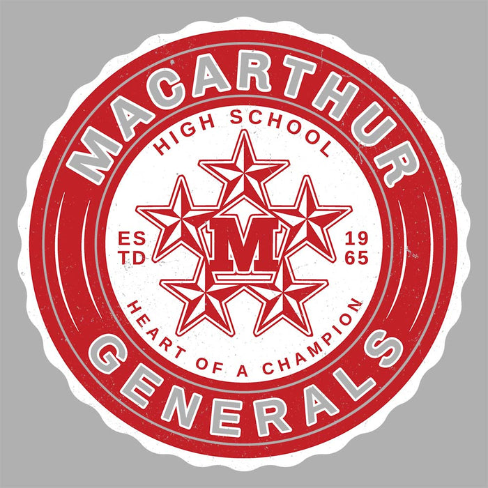 Close-up view of MacArthur High School Generals Unisex 3/4 sleeve Raglan T-shirt 216