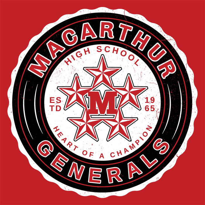 Close-up view of MacArthur High School Generals Red Classic Unisex Hoodie 216