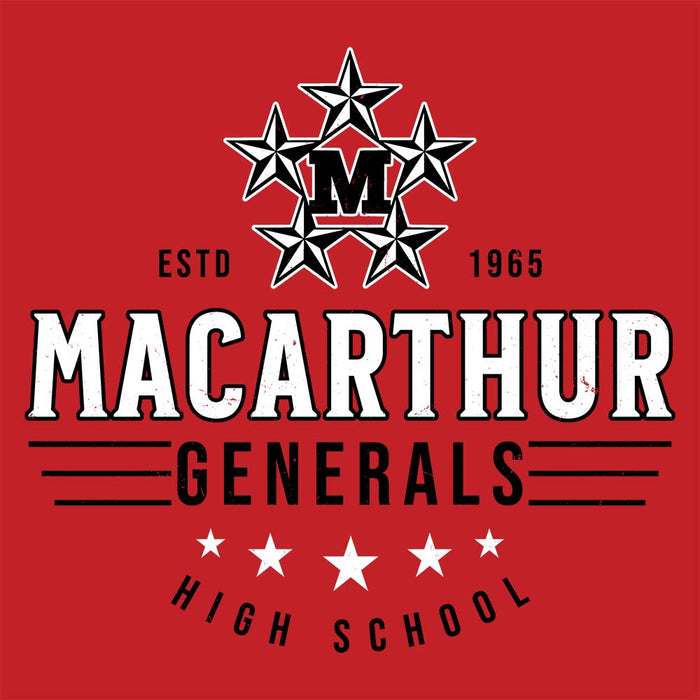 Close-up view of MacArthur High School Generals Red Classic Unisex Hoodie 217