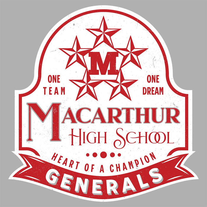 Close-up view of MacArthur High School Generals Unisex 3/4 sleeve Raglan T-shirt 219