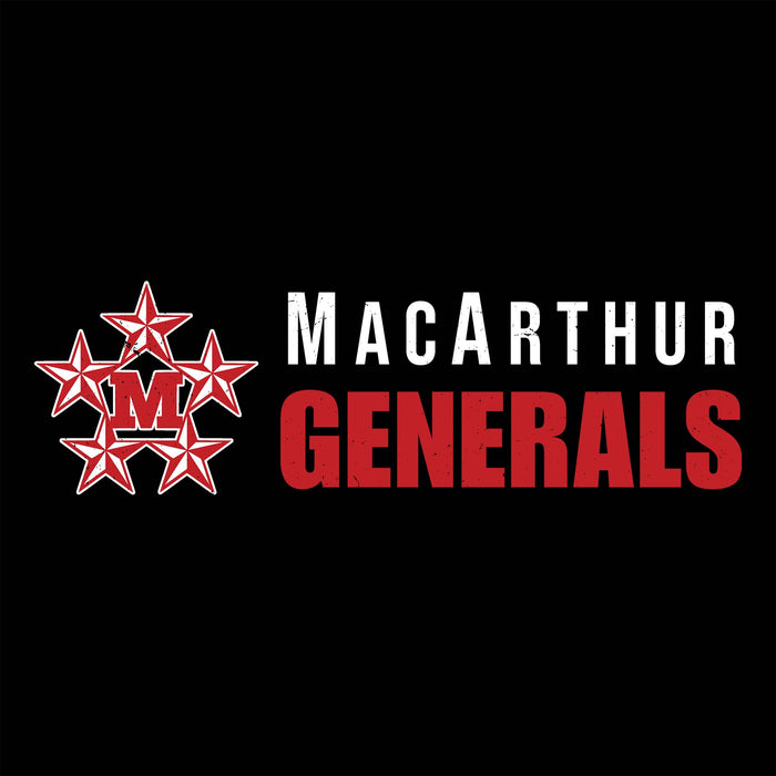 MacArthur Generals logo with red stars and text on a black background - Design 200