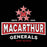 MacArthur Generals high school logo with red stars and text on a black background - Design 202