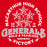 MacArthur High School General's logo with stars and text on a red background - 206