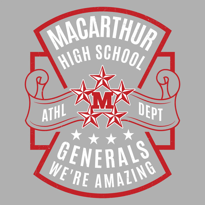 MacArthur High School logo with stars and text on a gray background = Design 207