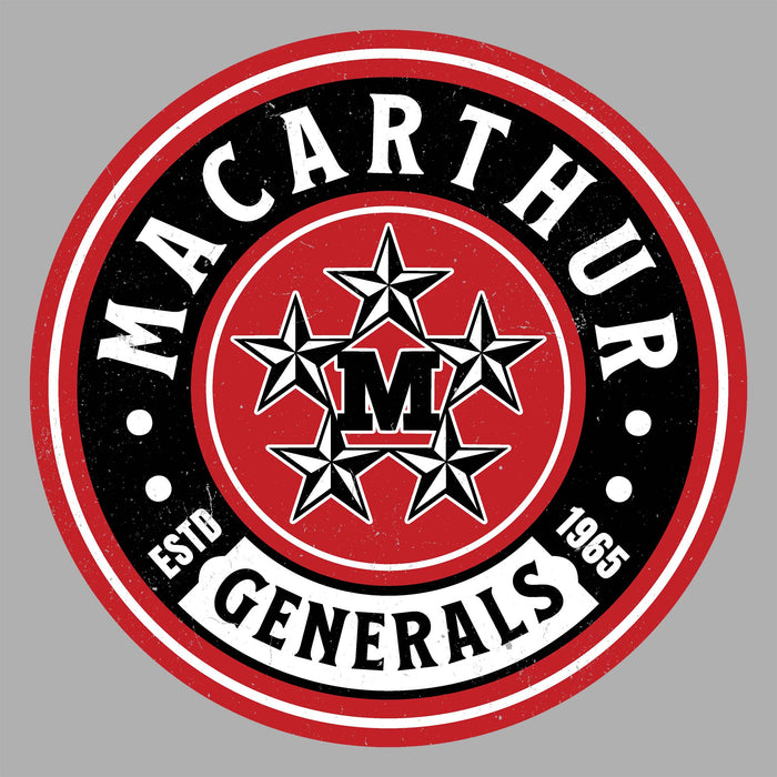 MacArthur Generals logo with stars and text on a gray background - design 220