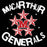 Logo of MacArthur Generals with red stars and white text on a black background - Design 228