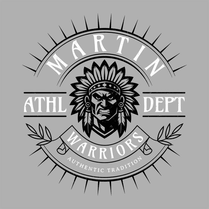 Close-up view of Martin High School Warriors Unisex 3/4 sleeve Raglan T-shirt 201