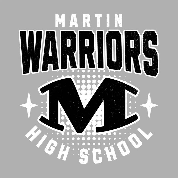 Close-up view of Martin High School Warriors Unisex 3/4 sleeve Raglan T-shirt 204