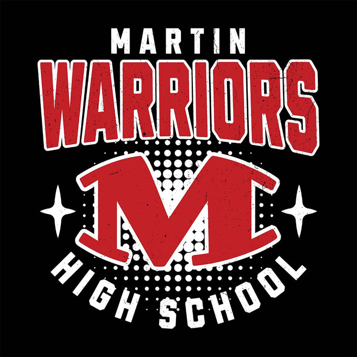 Close-up view of Martin High School Warriors Unisex 3/4 sleeve Raglan T-shirt 204