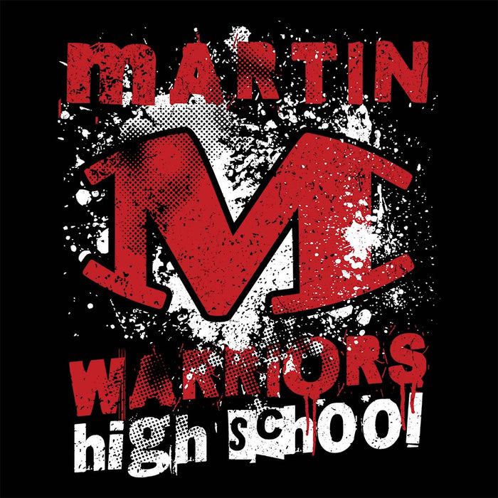 Close-up view of Martin High School Warriors Unisex 3/4 sleeve Raglan T-shirt 205