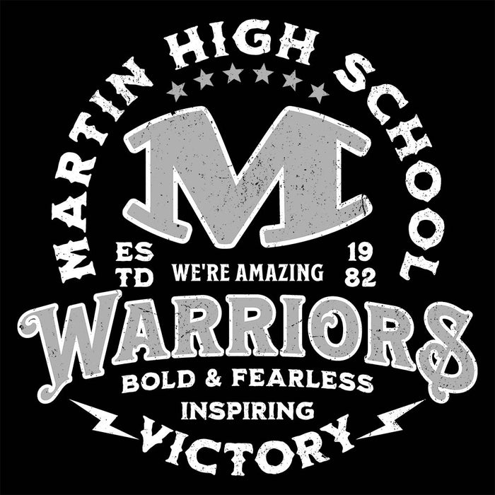 Vintage-style logo for Martin High School Warriors with text and star design on a black background.