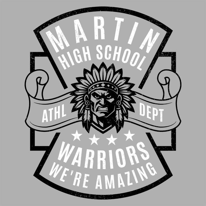 Close-up view of Martin High School Warriors Unisex 3/4 sleeve Raglan T-shirt 207