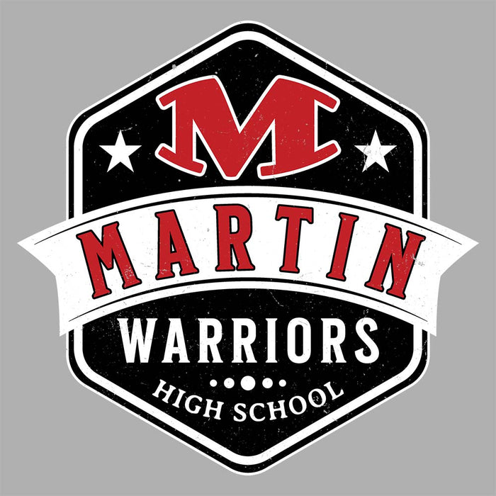 Close-up view of Martin High School Warriors Unisex 3/4 sleeve Raglan T-shirt 209