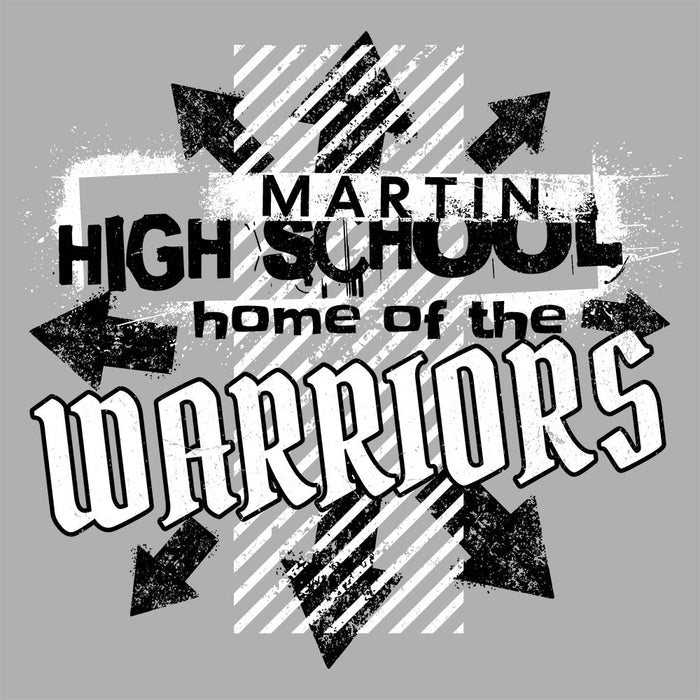 Close-up view of Martin High School Warriors Unisex 3/4 sleeve Raglan T-shirt 210