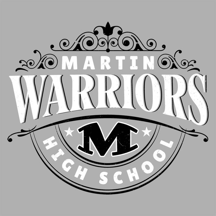 Close-up view of Martin High School Warriors Unisex 3/4 sleeve Raglan T-shirt 211