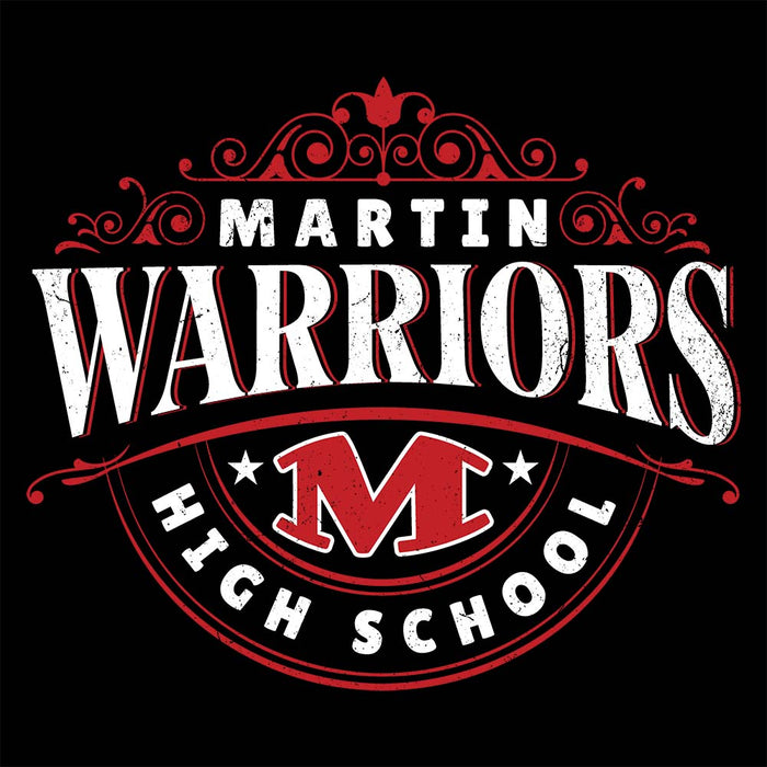Close-up view of Martin High School Warriors Unisex 3/4 sleeve Raglan T-shirt 211