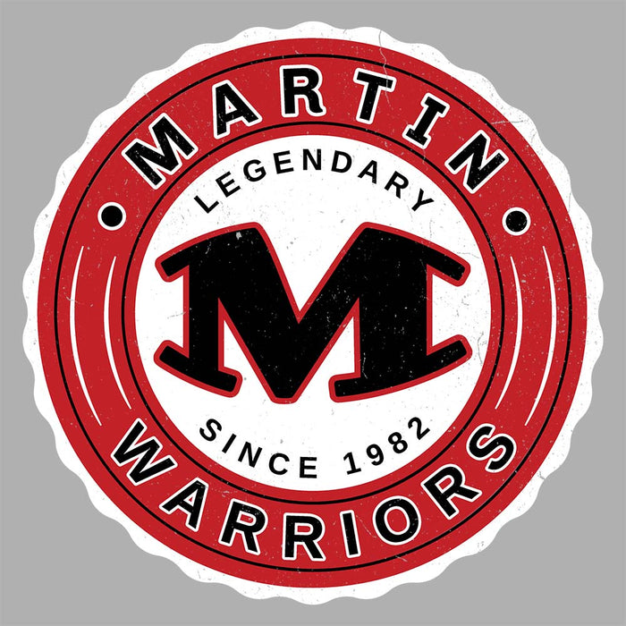 Close-up view of Martin High School Warriors Unisex 3/4 sleeve Raglan T-shirt 216