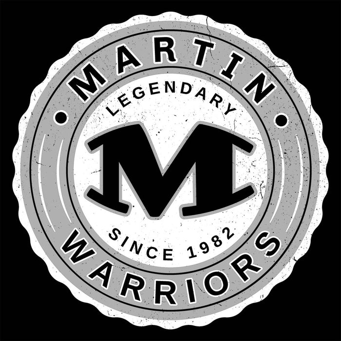 Close-up view of Martin High School Warriors Unisex 3/4 sleeve Raglan T-shirt 216