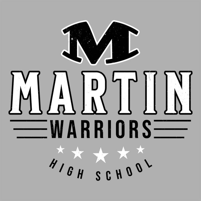 Close-up view of Martin High School Warriors Unisex 3/4 sleeve Raglan T-shirt 217