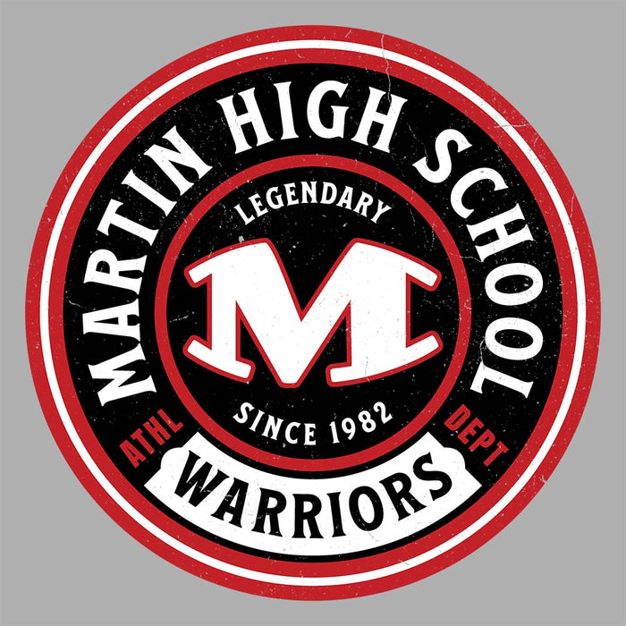 Close-up view of Martin High School Warriors Unisex 3/4 sleeve Raglan T-shirt 220