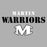 Close-up view of Martin High School Warriors Unisex 3/4 sleeve Raglan T-shirt 222