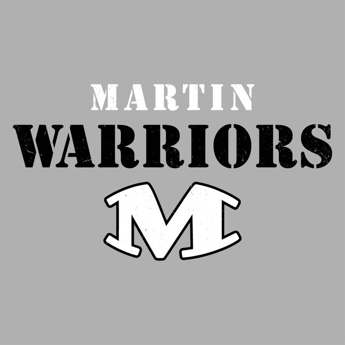 Close-up view of Martin High School Warriors Unisex 3/4 sleeve Raglan T-shirt 222