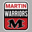 Close-up view of Martin High School Warriors Unisex 3/4 sleeve Raglan T-shirt 001